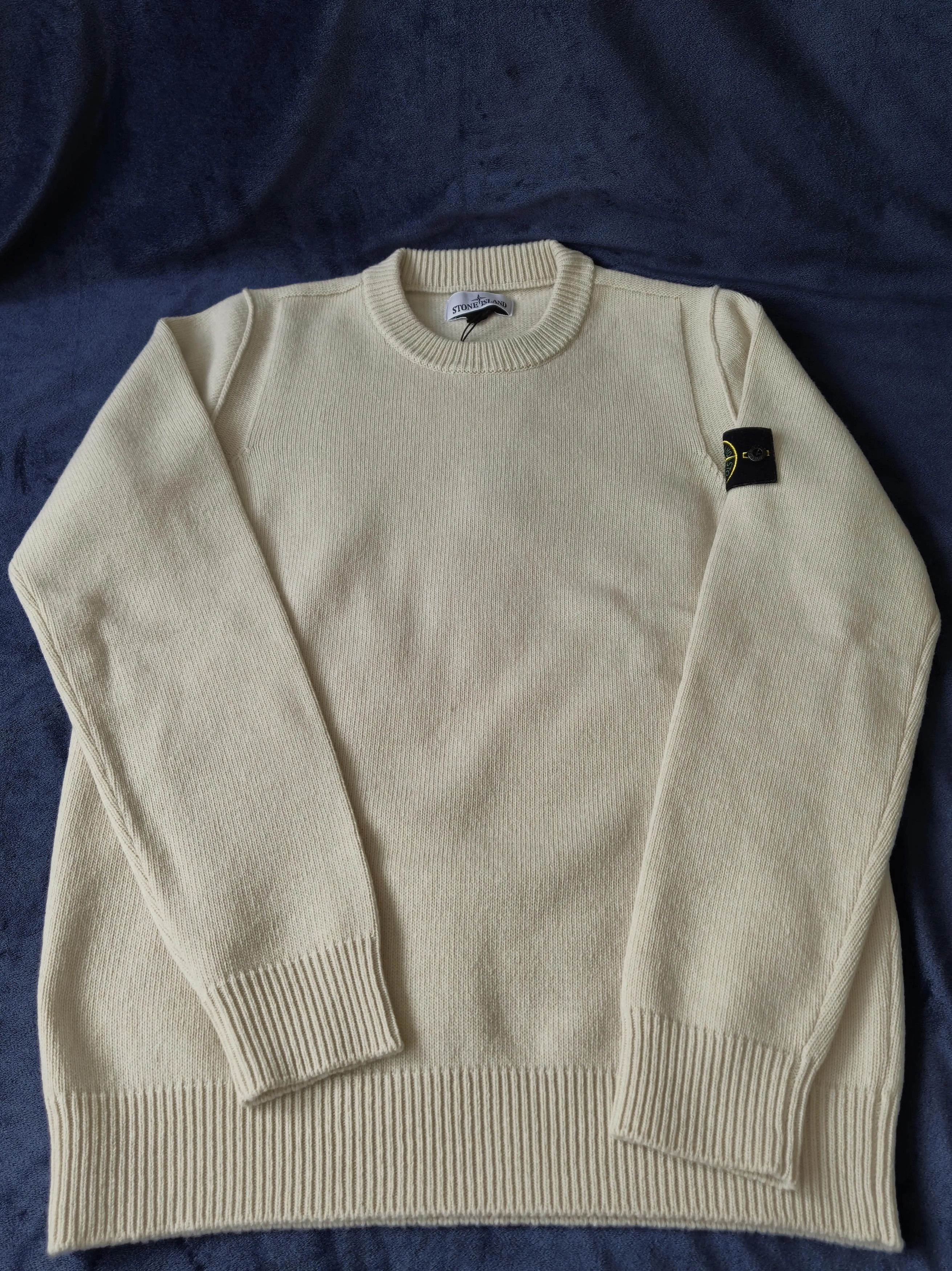 image of Stone Island Sand Wool Blend Sweater in Cream, Men's (Size Medium)