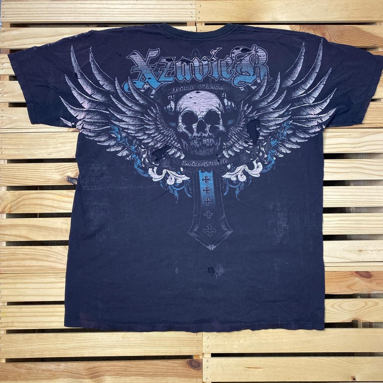 Xavier Xavier Faded Black Thrashed Affliction-Style Y2K Tee Size XL Size US XL / EU 56 / 4 - 2 Thumbnail