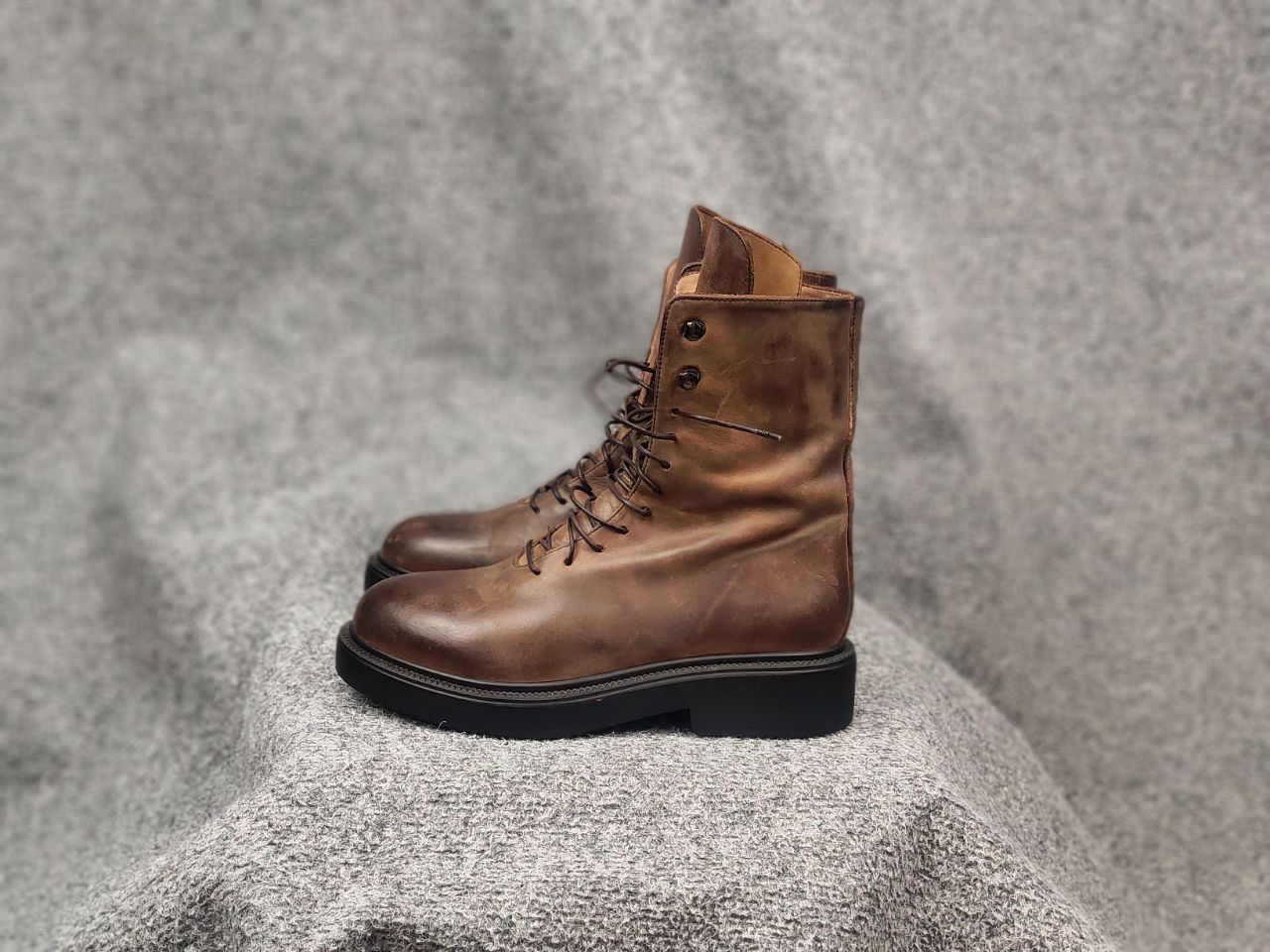 Lemargo Design Combat Leather Brown Lace Up Zip Womens Boots