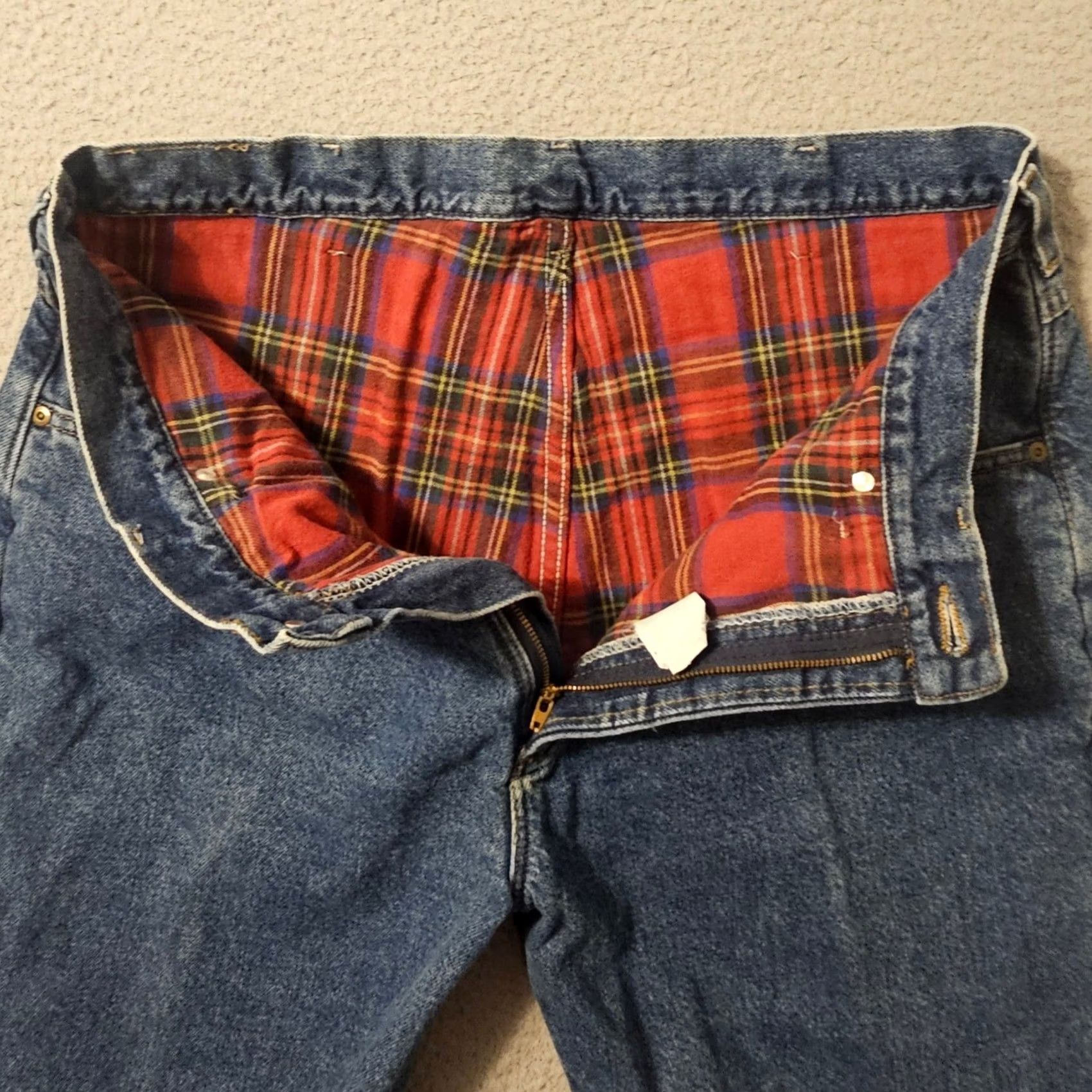 Vintage VINTAGE LL Bean Jeans Mens 38x30 Blue Denim Plaid Lined 5-Pocket Straight Inseam 30 Made in USA Medium Wash Size US 38 / EU 54 - 4 Thumbnail