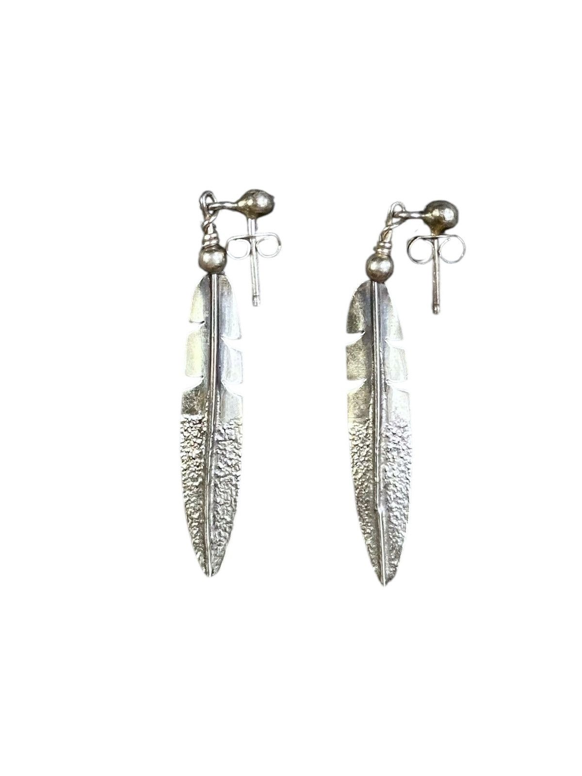 Vintage NATIVE AMERICAN INSPIRED STERLING SILVER FEATHERS EARRINGS Size ONE SIZE - 2 Thumbnail