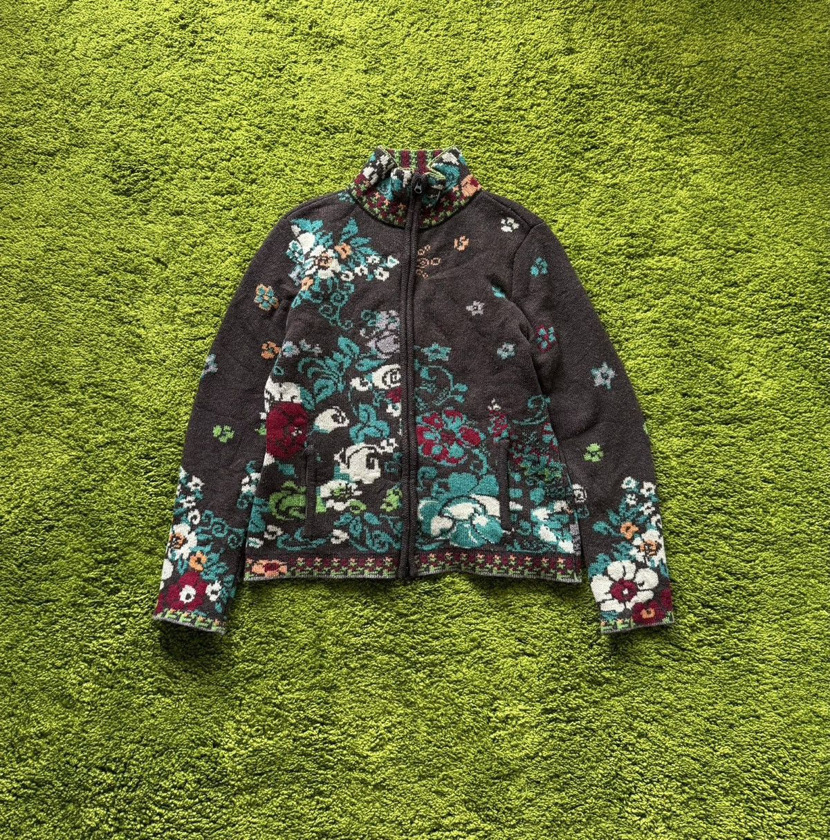 Designer Ivko avant Garde floral pattern ethnic zip sweater Size M / US 6-8 / IT 42-44 - 1 Thumbnail
