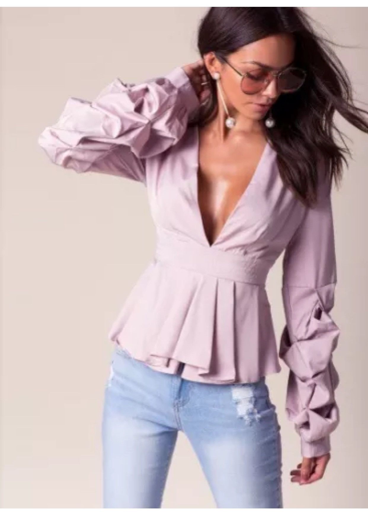 Other BANJUL V Neck Ruffle Sleeve Peplum Blouse Size S / US 4 / IT 40 - 1 Thumbnail
