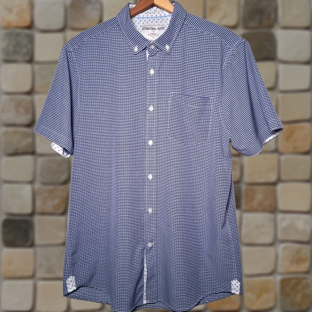 Vintage International Report Shirt L Blue Gingham Check Performance Mens Size US L / EU 52-54 / 3 - 1 Thumbnail
