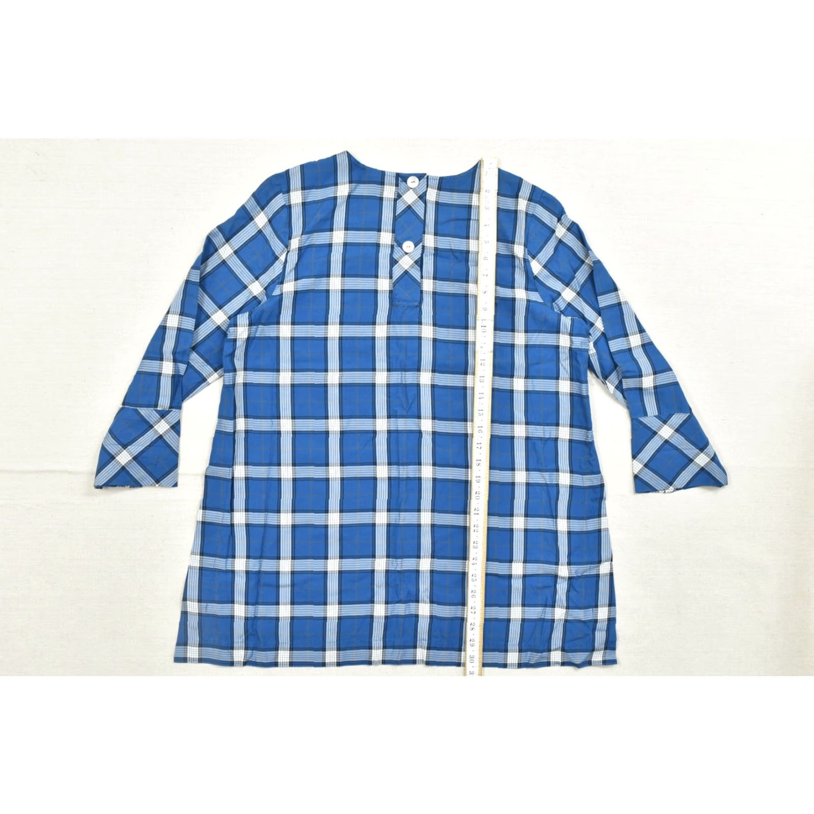 J. Jill J. Jill Blouse Women's Size M Blue Plaid Tencel Lyocell 3/4 Bell Sleeve Button Back Tunic Dress"} Size M / US 6-8 / IT 42-44 - 4 Thumbnail