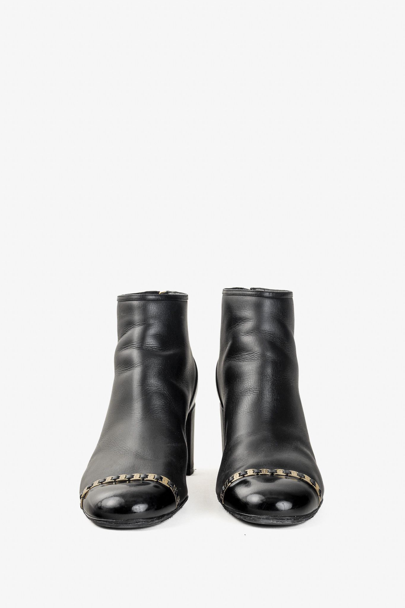 Salvatore Ferragamo Salvatore Ferragamo Atri Glossy Cap Toe Leather Ankle Boot Size US 10 / IT 40 - 2 Thumbnail