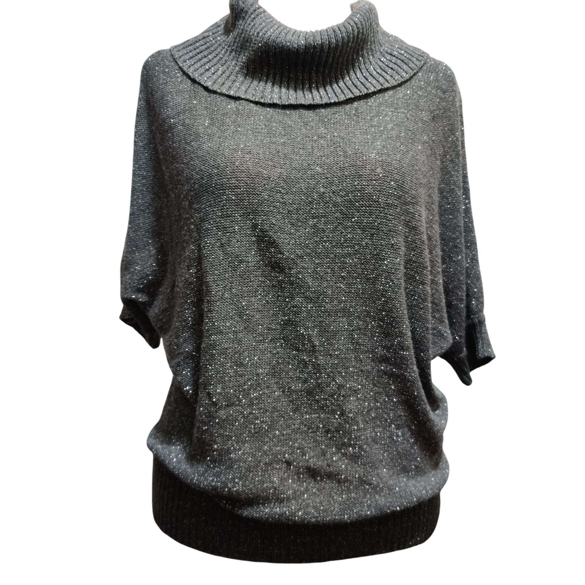 Other AGB L Gray Metallic Cowl Neck Batwing Sweater Dolman Sleeve Size L / US 10 / IT 46 - 1 Thumbnail