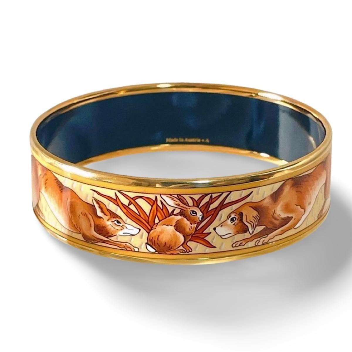 Hermes Vintage HERMES gold and brown tone enamel bangle, rabbit dog Size ONE SIZE - 1 Thumbnail