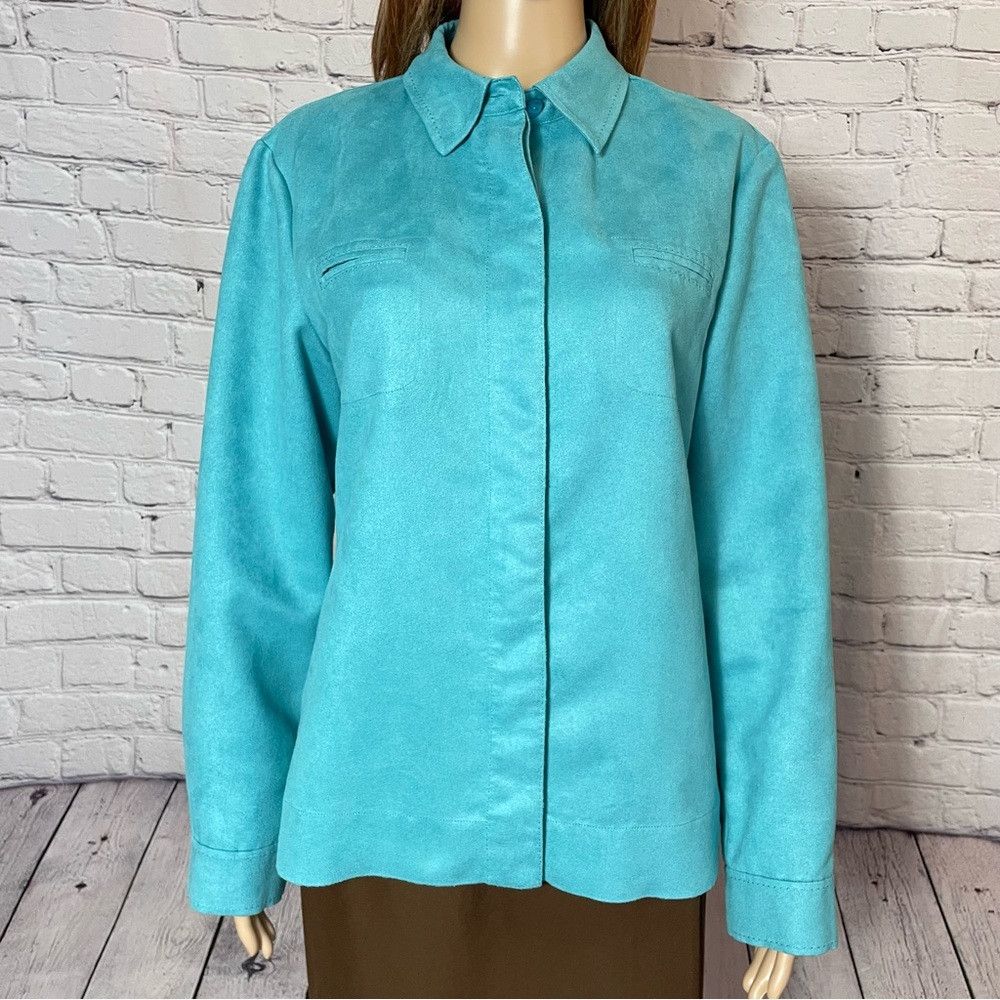 Chicos Chico's Blue Faux Suede Shirt Jacket Size 2 US L Size L / US 10 / IT 46 - 2 Thumbnail