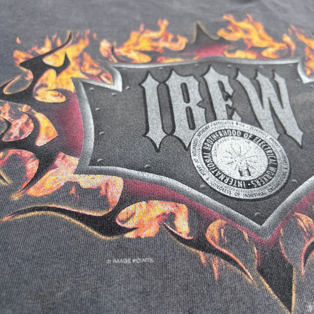 Vintage Vintage 90s IBEW LOCAL 2XL Logo Fire Graphic Thrashed Faded Size US XXL / EU 58 / 5 - 6 Thumbnail