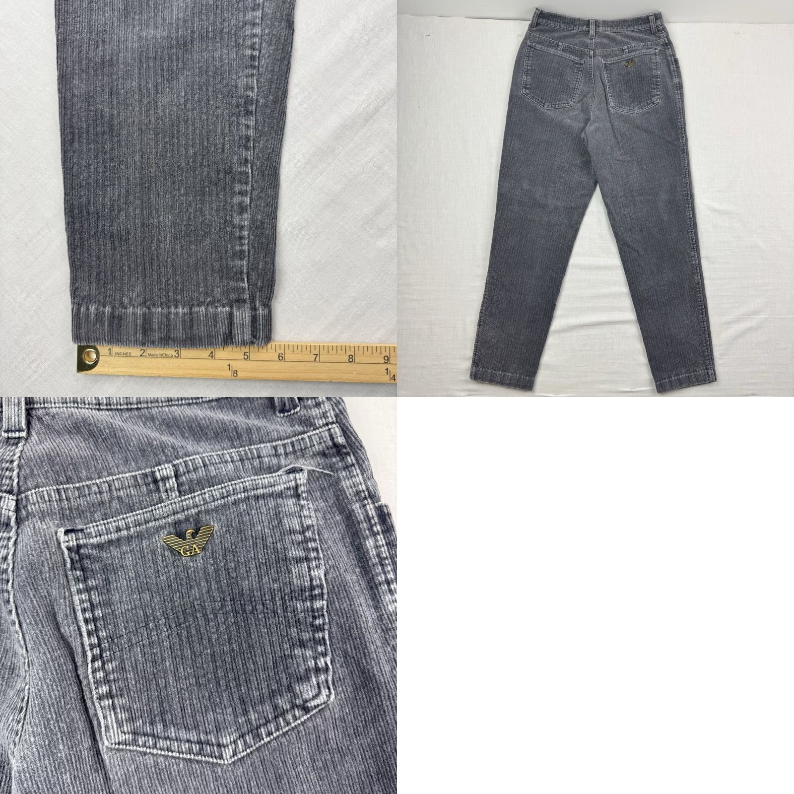 Armani VINTAGE Armani Corduroy Pants Womens 29 Gray Hipster Tapered 1980s Jeans Size 29" - 10 Thumbnail