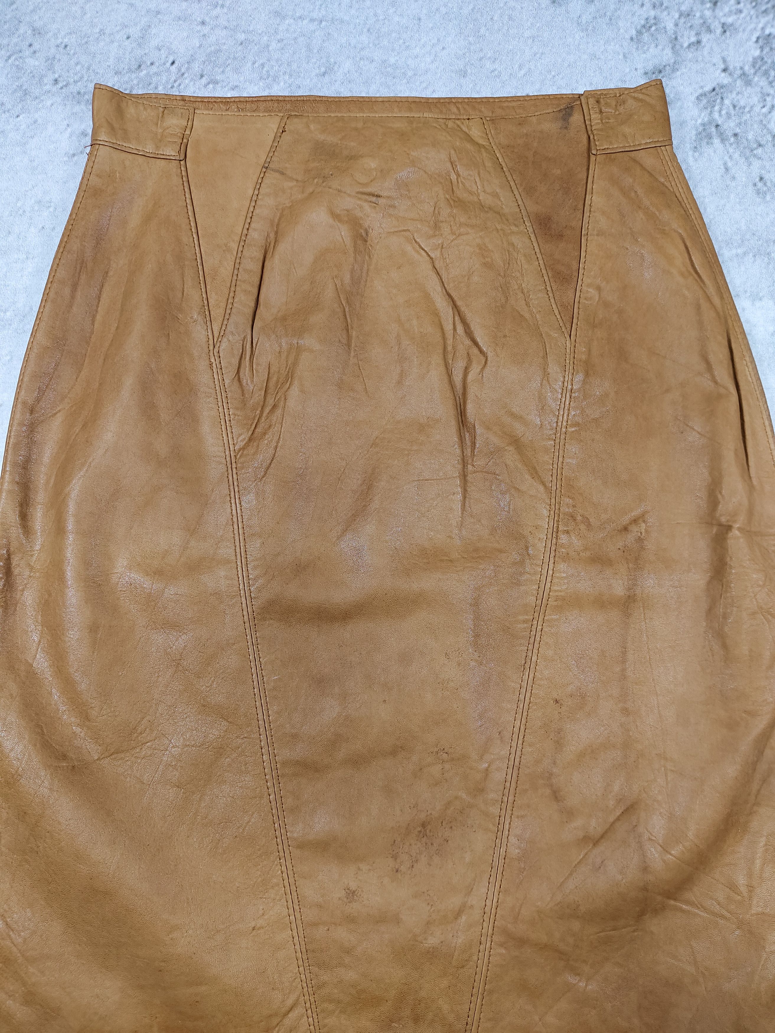 Vintage 90s REJÉ Spain- Minimal Scuplted Panel Genuine Leather Skirt Size 28" / US 6 / IT 42 - 2 Thumbnail