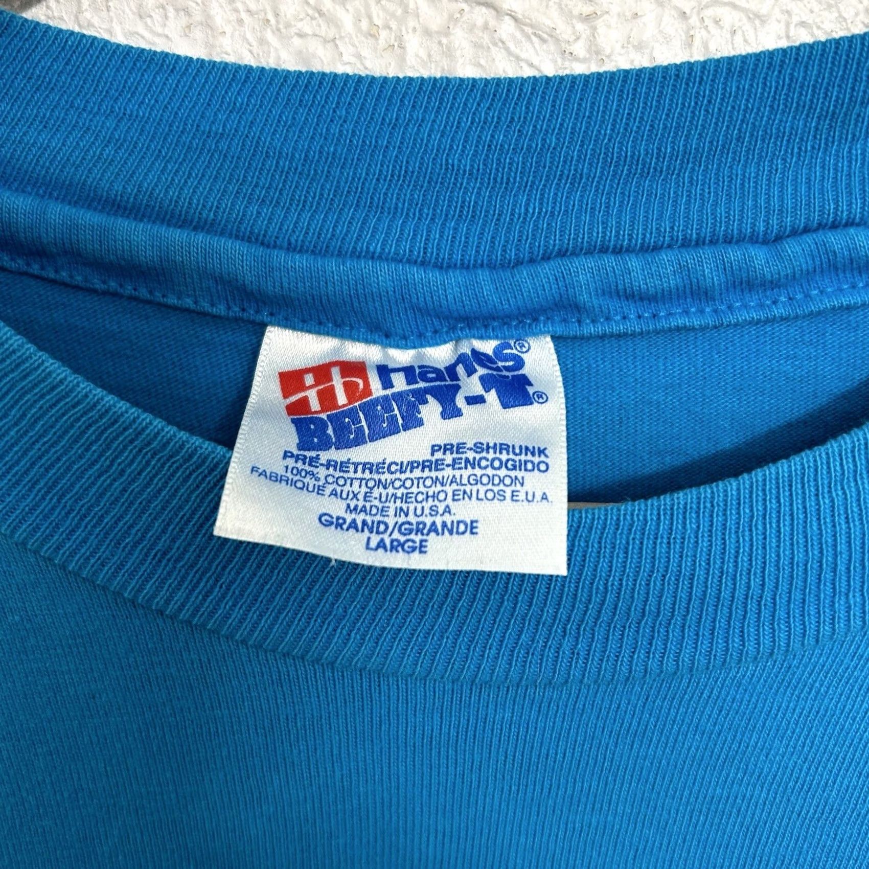 Vintage VINTAGE Hanes Beefy T Zebra Herd 1992 Tee Blue T-Shirt Harlequin USA Made 90s Large Shirt Unisex Adults Blue 90s Graphic Print Tee Mens Women Size US L / EU 52-54 / 3 - 5 Thumbnail