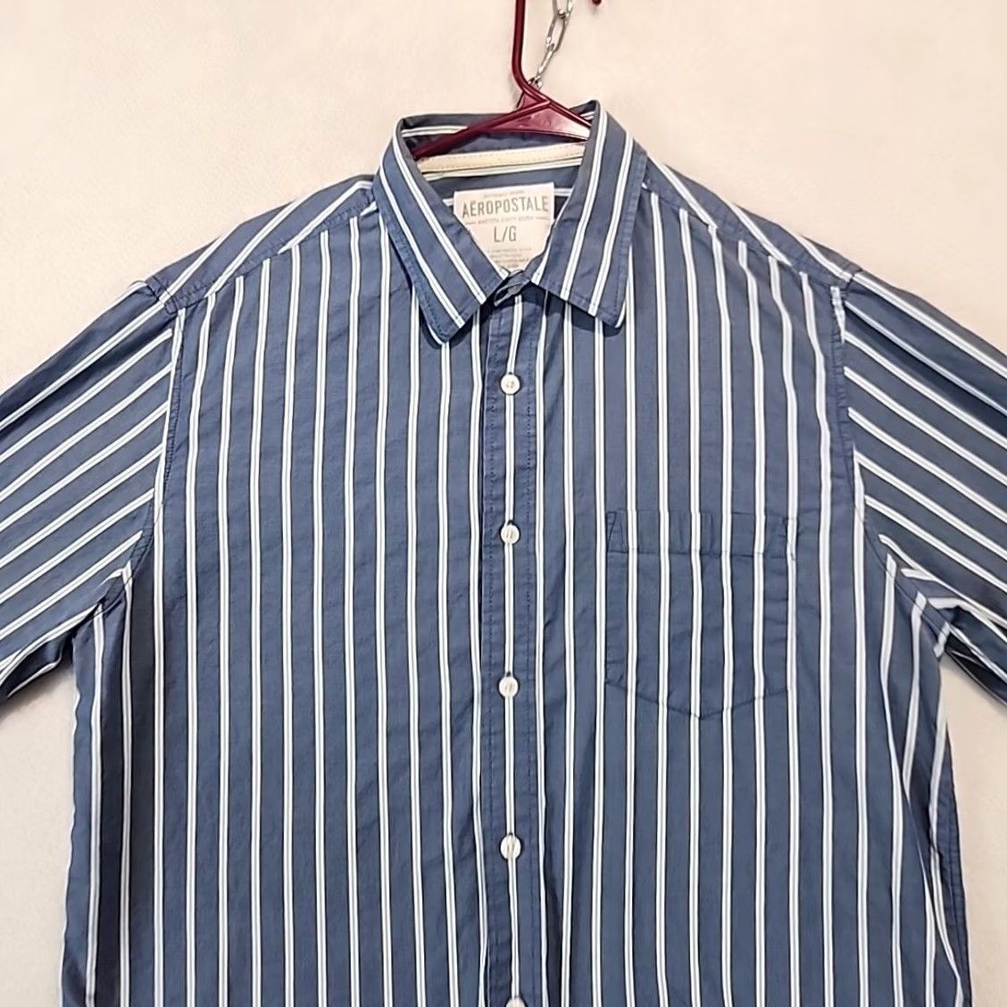 Vintage VINTAGE Aeropostale Long Sleeve Dress Shirt Mens L Blue Striped Preppy Office Academia Size 42R - 2 Thumbnail