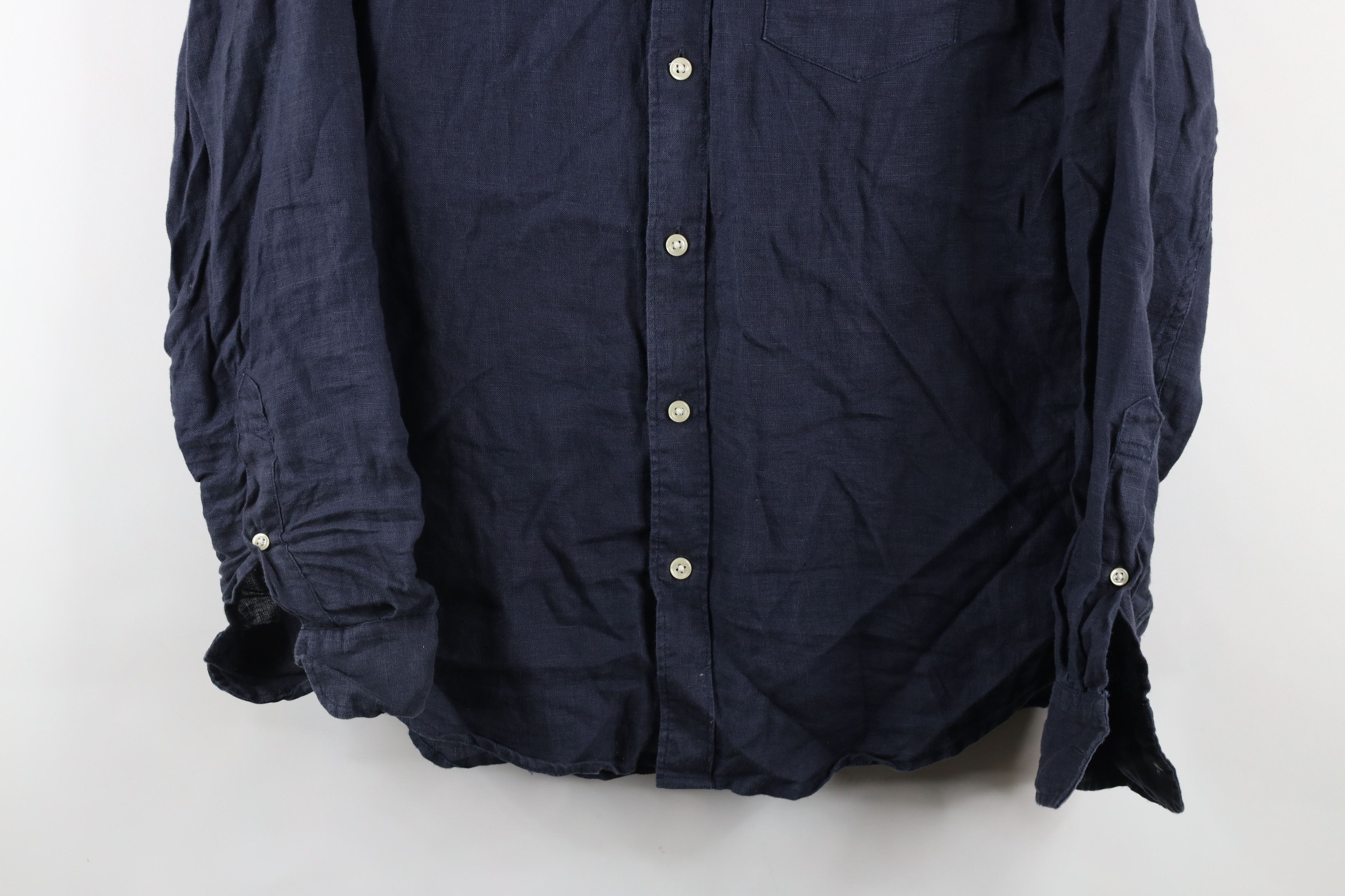J.Crew × Vintage J Crew Linen Weave Collared Button Down Shirt Dark Blue Size ONE SIZE - 3 Thumbnail