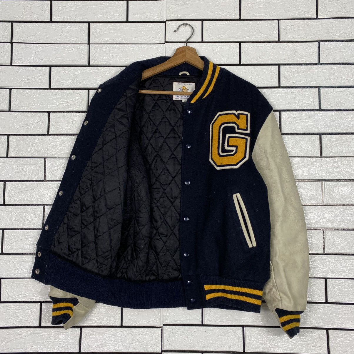 Golden Bear 🔥VINTAGE VARSITY LEATHER JACKET GOLDEN BEAR BIG MADE IN USA Size US M / EU 48-50 / 2 - 11 Thumbnail