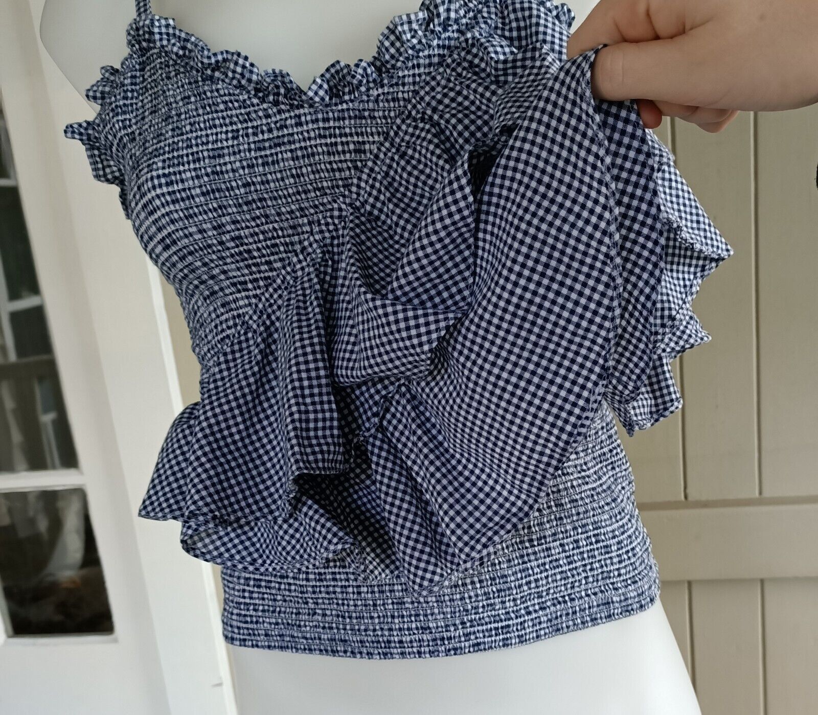 Designer Piper Cami Top Gingham Check Ruffle Cotton Tiered Shirred Size XS / US 0-2 / IT 36-38 - 6 Thumbnail