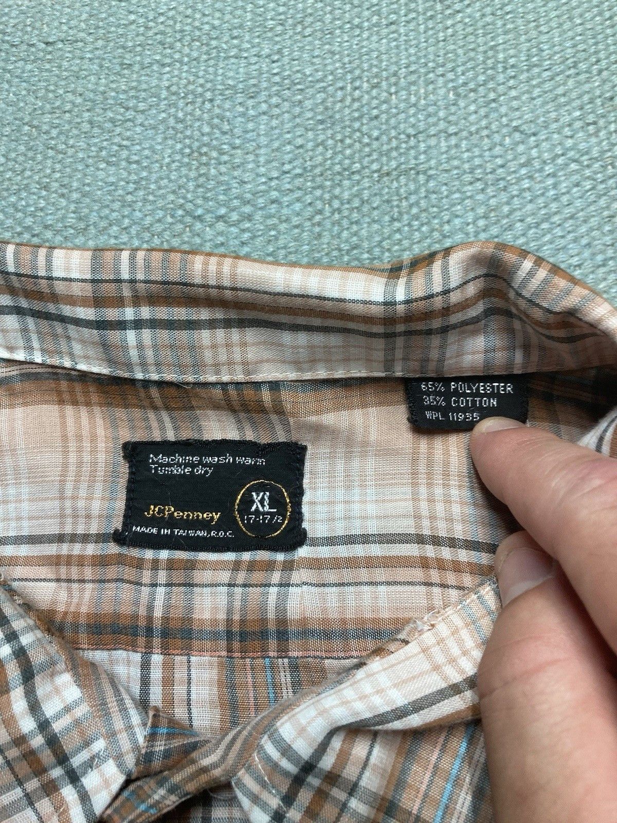 Vintage 70s button shirt plaid poly cotton lightweight JCPenney XL Size US XL / EU 56 / 4 - 5 Thumbnail