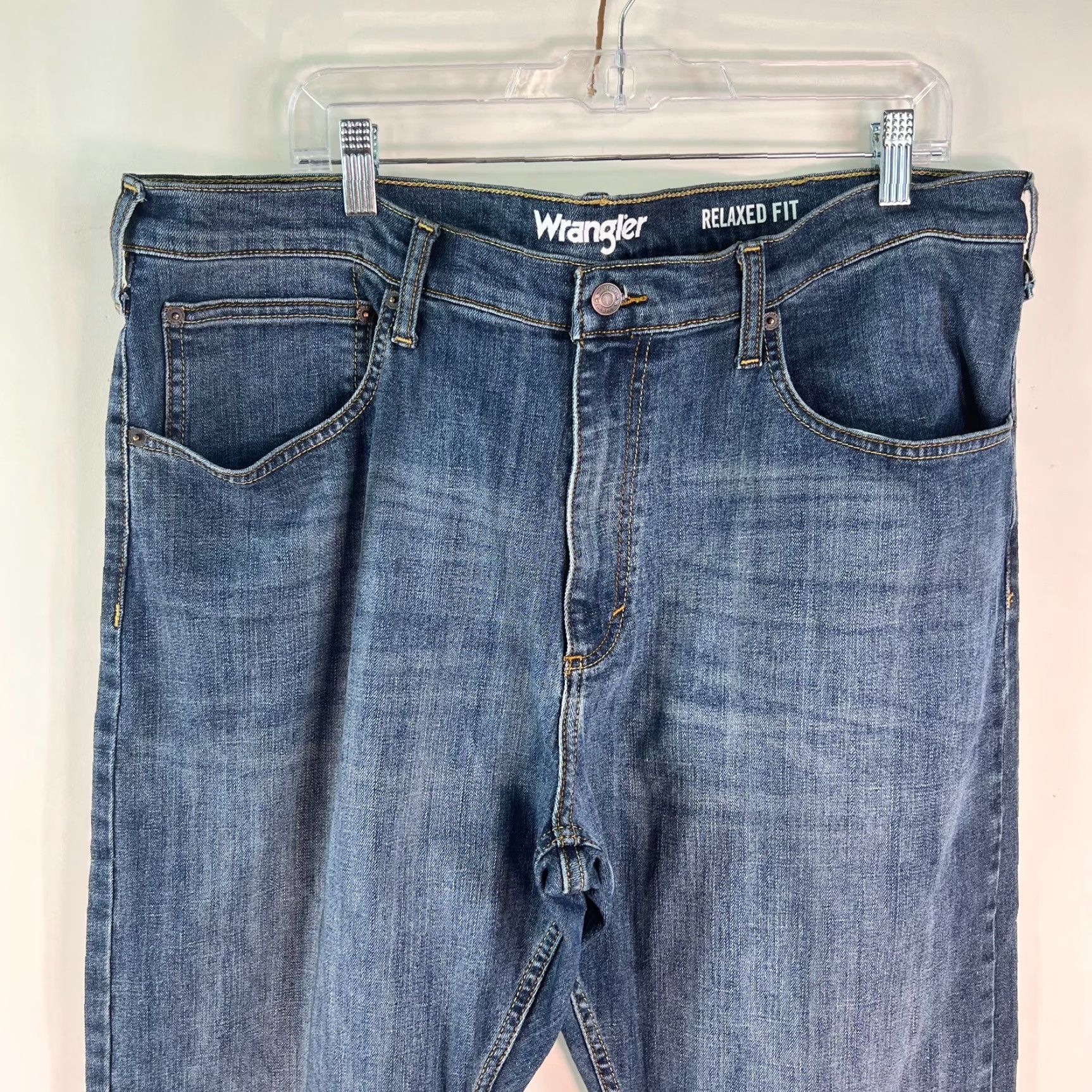 Wrangler Wrangler Mens High Rise Flat Front Stretch Blue Denim Straight Jeans Size 38X32 Size US 40 / EU 56 - 2 Thumbnail