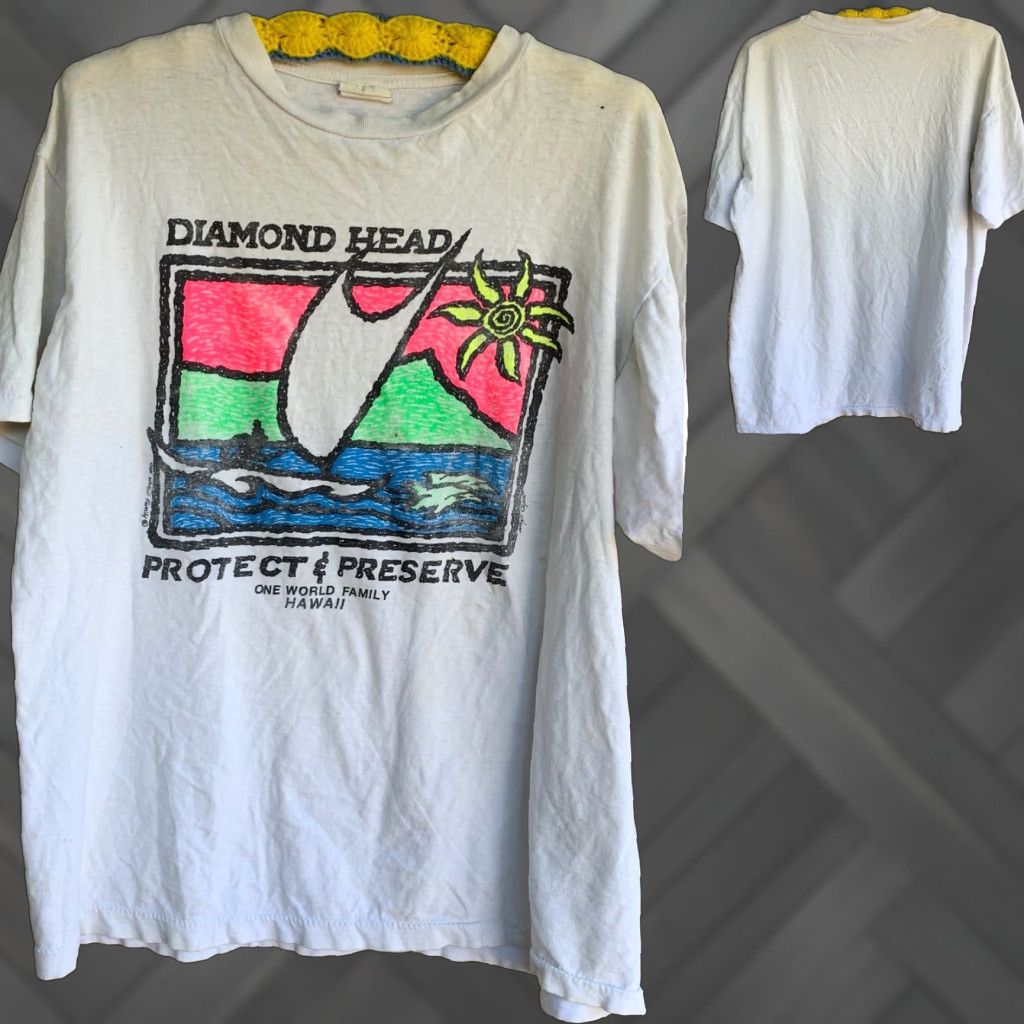 Vintage VINTAGE Diamond Head Protect & Preserve One World Family Hawaii T-Shirt Neon XL Size US XL / EU 56 / 4 - 1 Thumbnail