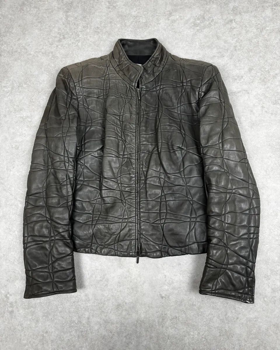 Armani Collezioni 2000s Armani Collezioni Grey Geommetrical Biker Leather Jacket Size XS / US 0-2 / IT 36-38 - 1 Thumbnail