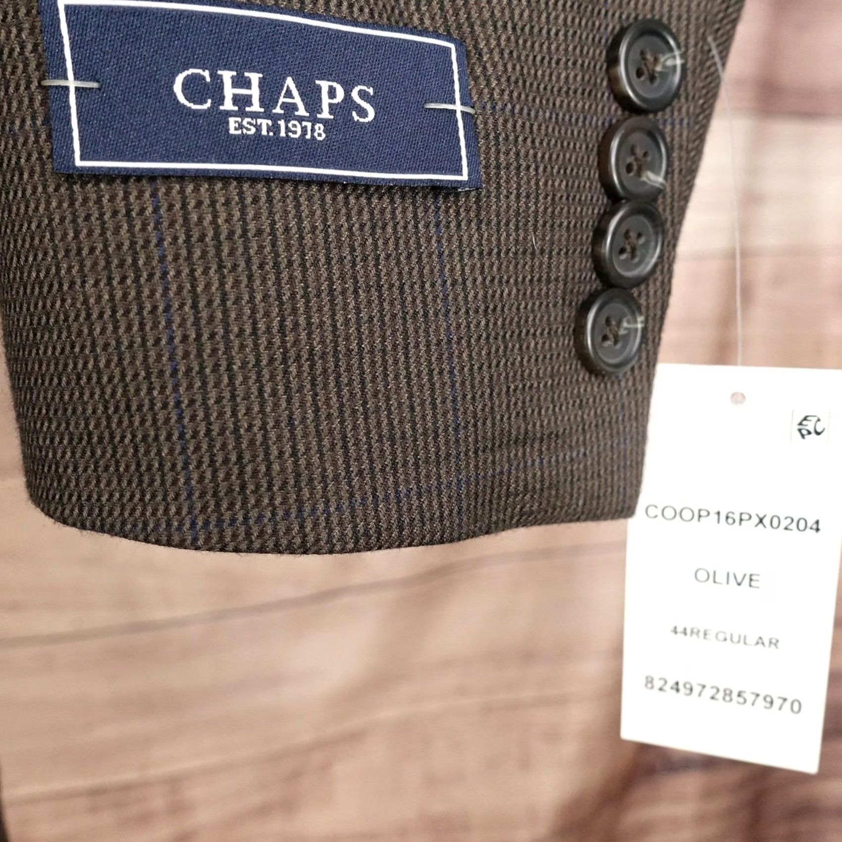 Chaps Chaps Blazer Sport Coat Olive 44R Polyester Rayon Tweed Notch Lapel Jacket Mens Regular Size 44R - 4 Thumbnail
