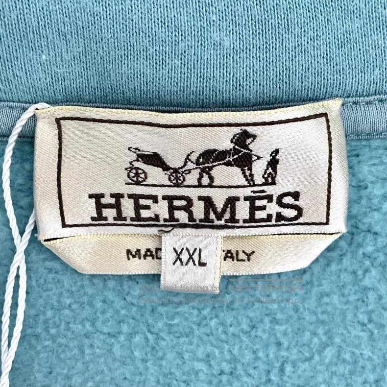 Hermes Hermes Blue Cotton Hooded Drawstring Long Sleeve Zipper Sw Size US XXL / EU 58 / 5 - 5 Thumbnail