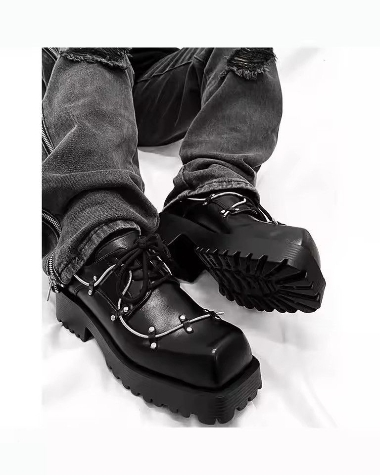 Genuine Leather Square Streetwear Real Leather Platform British Boots Shoes Size US 10.5 / EU 43-44 - 10 Thumbnail