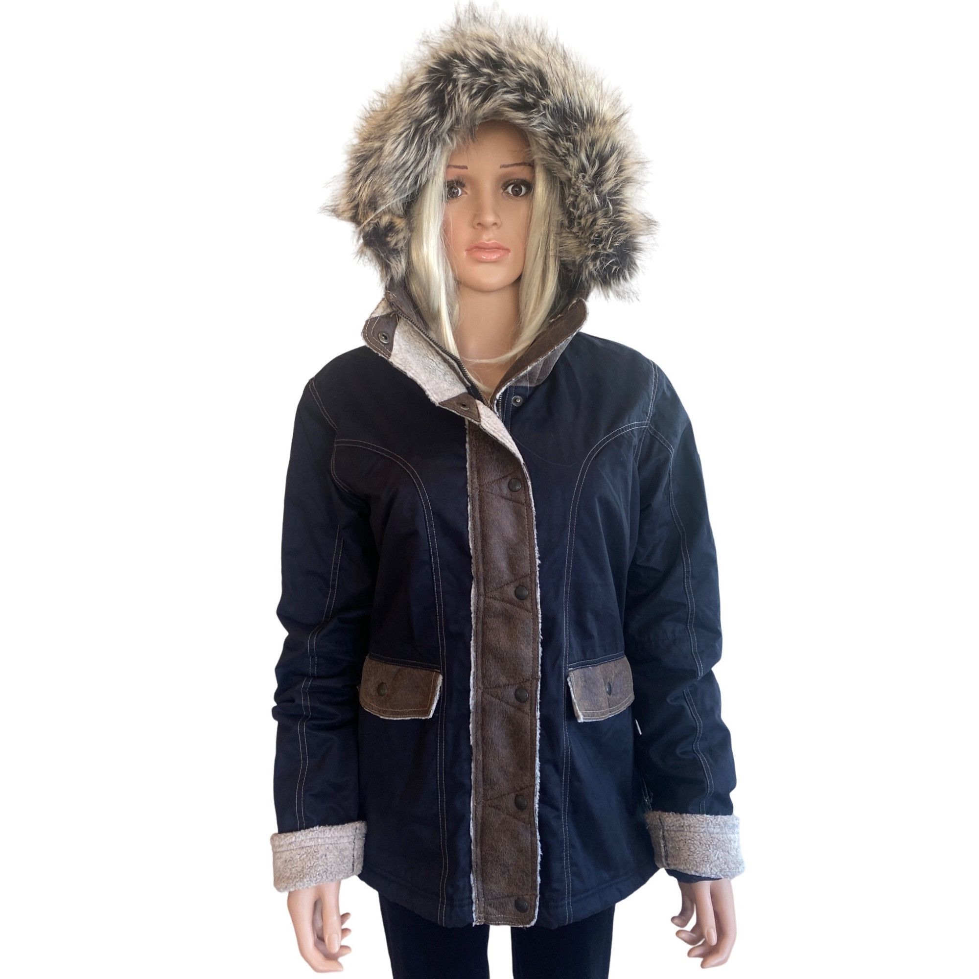 NWT Kuhl Arktik Waxed Jacket L Faux Fur Sherling Fleece Hood