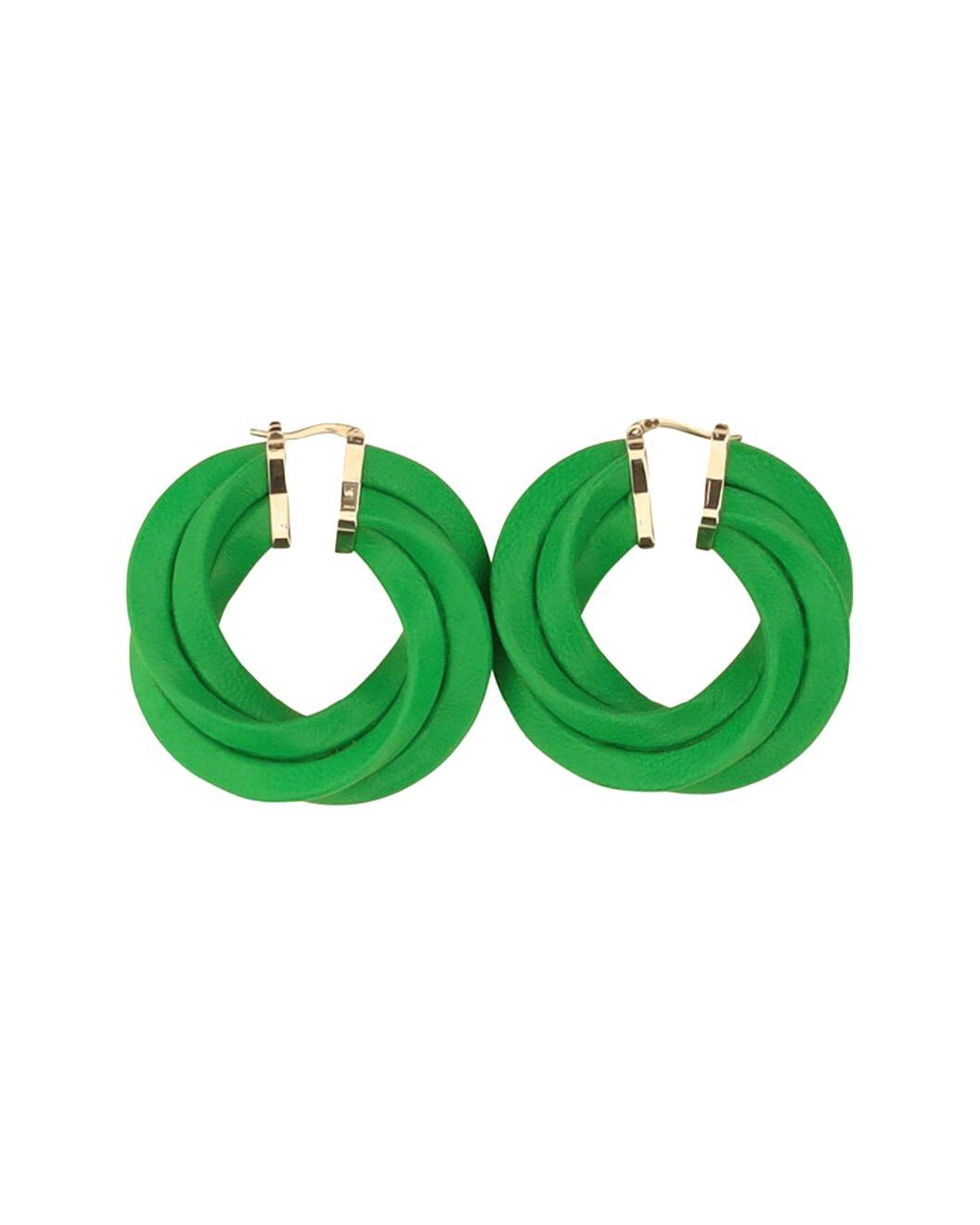 Bottega Veneta BOTTEGA VENETA Twist circle green leather silver earrings q Size ONE SIZE - 1 Thumbnail