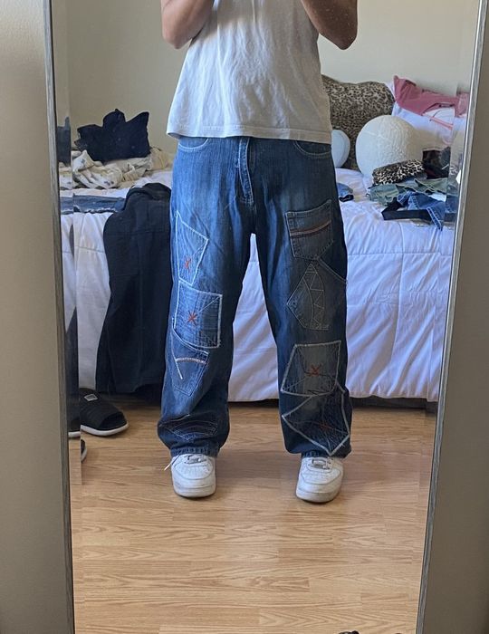 Vintage Insane Ruff n Tuff Jeans Denim Pocket Patch Pants Baggy Y2K