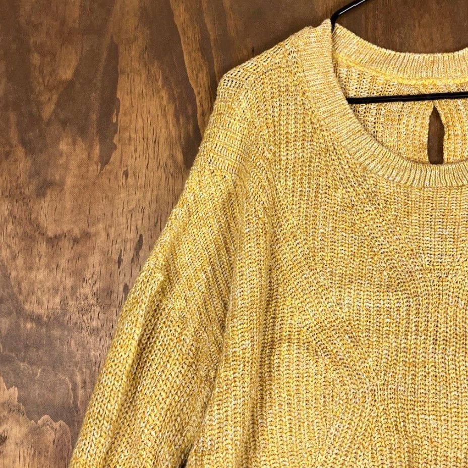 Express Express Womens Sweater Crew Neck Open Back Medium Yellow White Knit Pull Over Casual Workwear Women M - 2? Size M / US 6-8 / IT 42-44 - 4 Thumbnail
