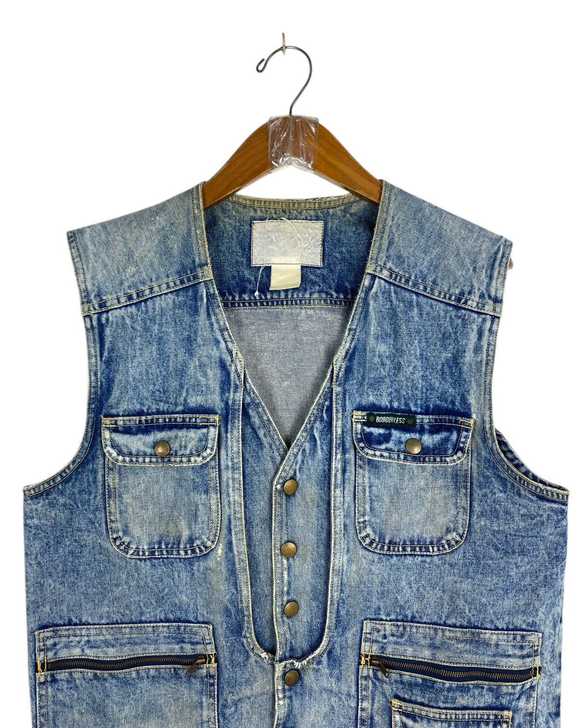 Japanese Brand Vtg Borderless Denim Vest Jacket Multipocket Tactical Design Size US S / EU 44-46 / 1 - 4 Thumbnail