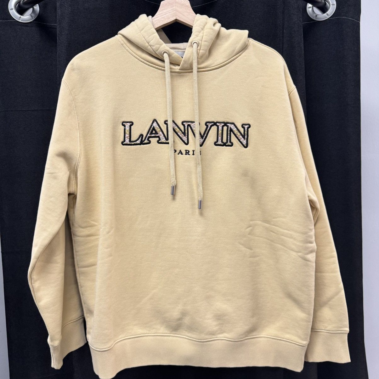 Lanvin Lanvin Logo Embroidered Drawstring Hoodie Sand Beige Size US L / EU 52-54 / 3 - 1 Thumbnail