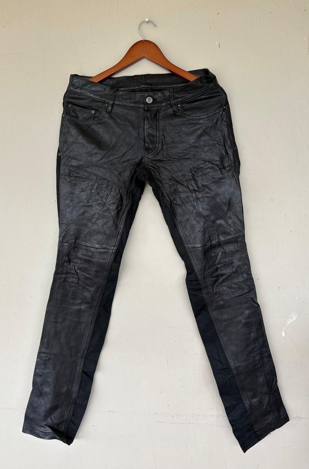 5351 POUR LES HOMMES × Genuine Leather Vtg 5351 Pour Les Homme Hybric Leather Pant Black Fashion Size US 31 - 1 Thumbnail