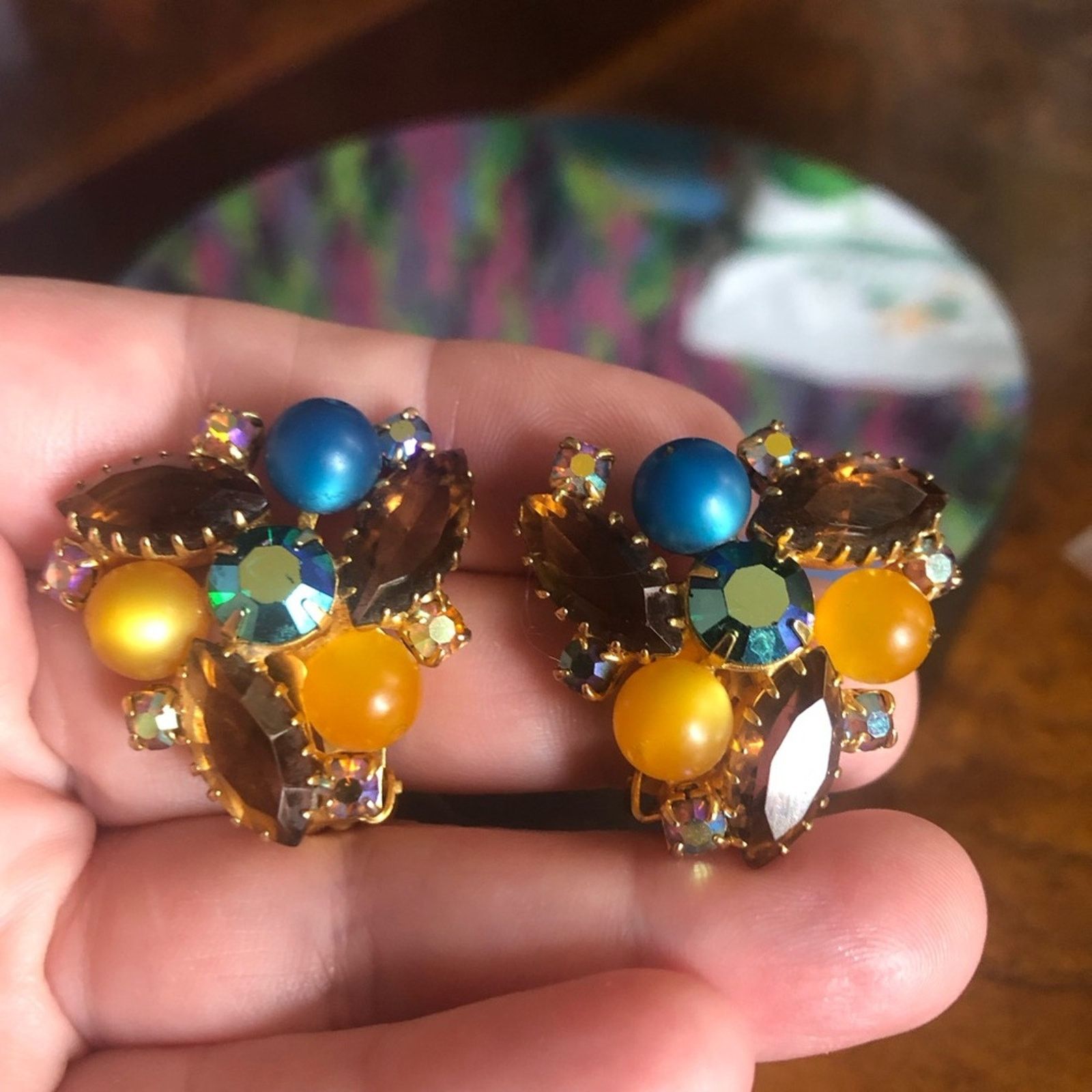 Vintage Vintage marquis faceted brown topaz glass earrings Size ONE SIZE - 2 Thumbnail