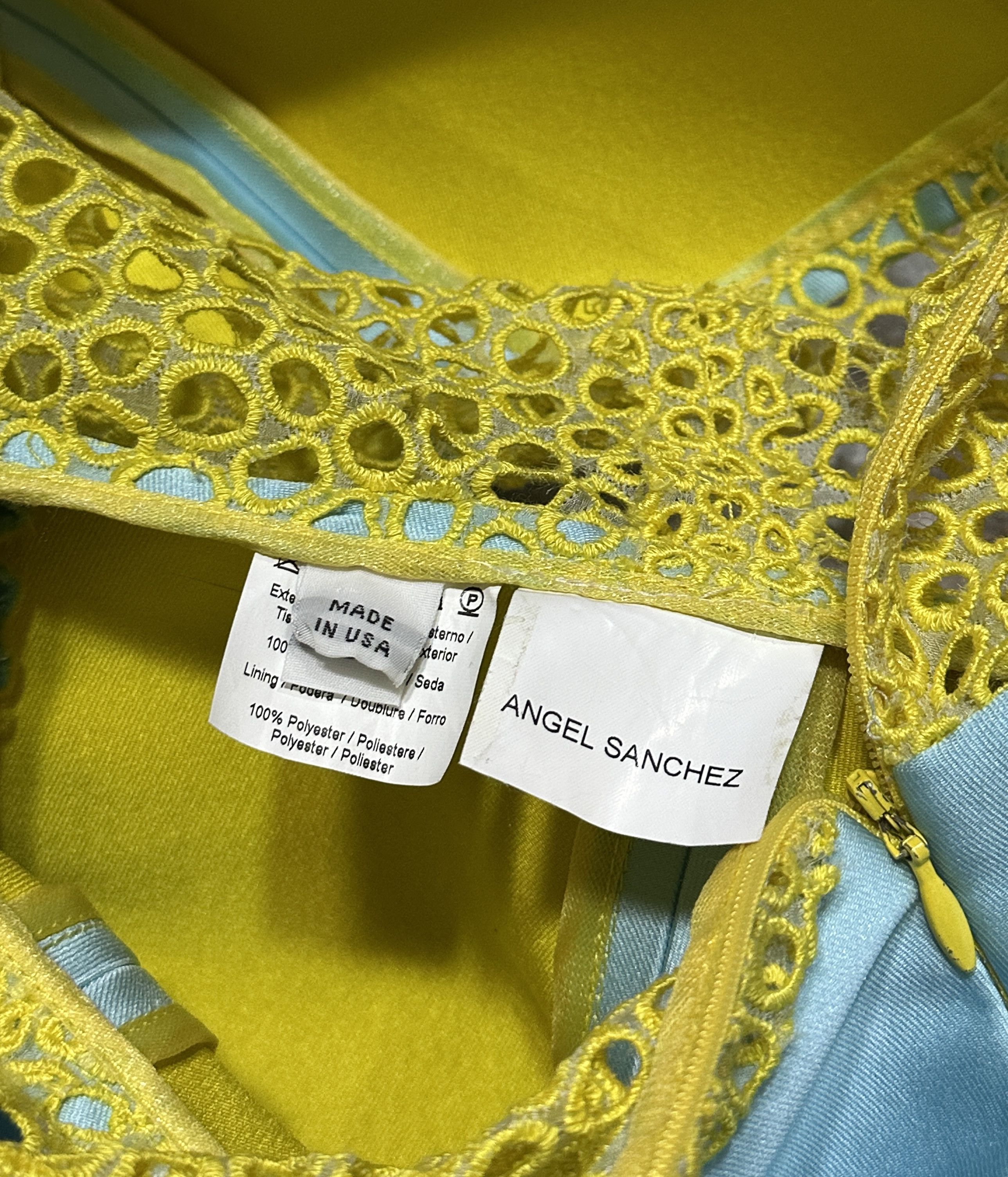 Other Angel Sanchez Blue Silk Dress with Yellow Embellished Waist Size M / US 6-8 / IT 42-44 - 5 Thumbnail