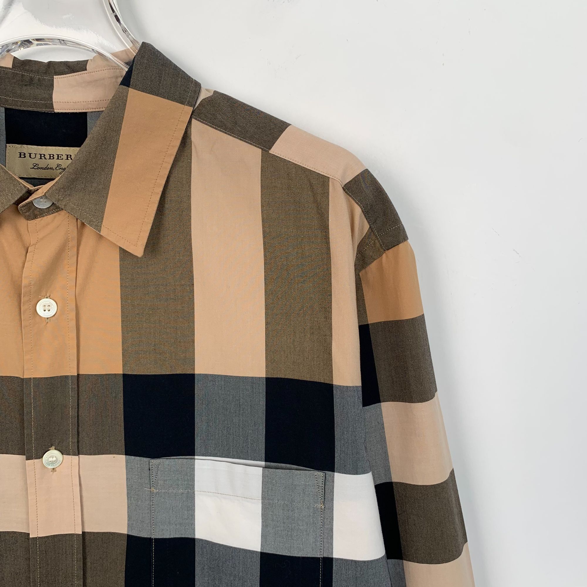 Burberry Burberry Mens Brown Classic Check Long Sleeve Shirt L 95% Co Size L / US 10 / IT 46 - 6 Thumbnail