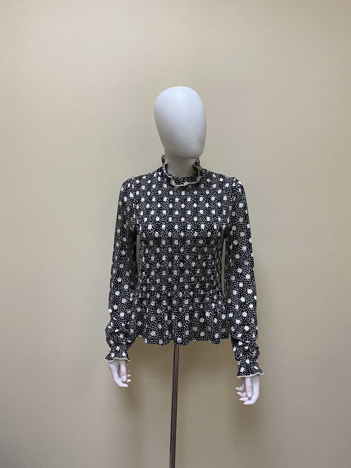 Sandro Sandro Spotted Shirred Smocked Mock Neck Top Size 2 Size M / US 6-8 / IT 42-44 - 1 Thumbnail