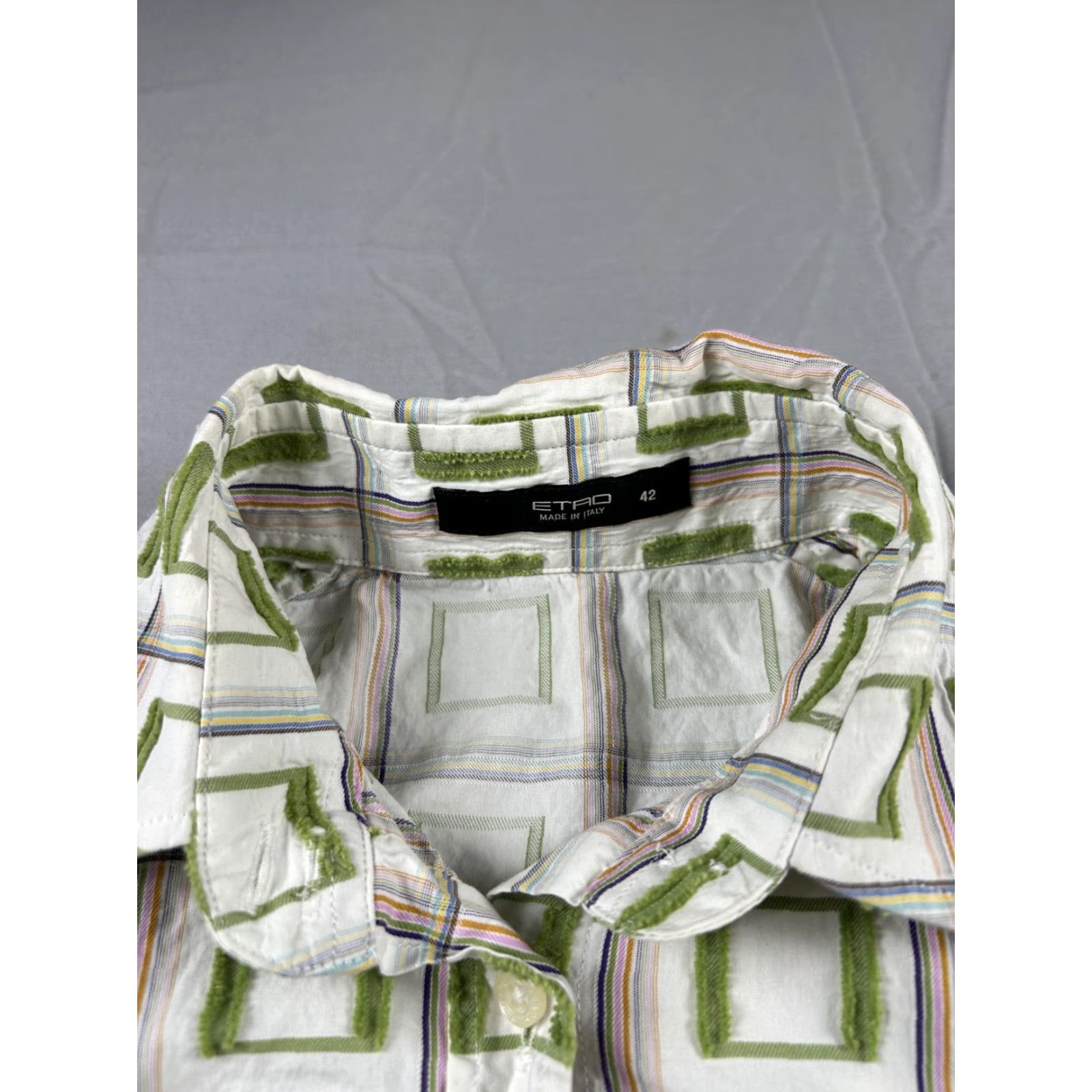 Etro ETRO Shirt Womens 42 White Green Geometric Slim Fit Long Sleeve Made In Italy Size M / US 6-8 / IT 42-44 - 3 Thumbnail