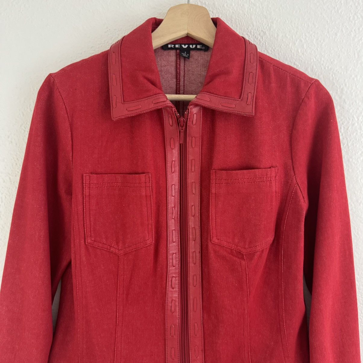 Vintage REVUE Vintage 90s Red Cotton Leather Trim Biker Moto Jacket Size S / US 4 / IT 40 - 3 Thumbnail