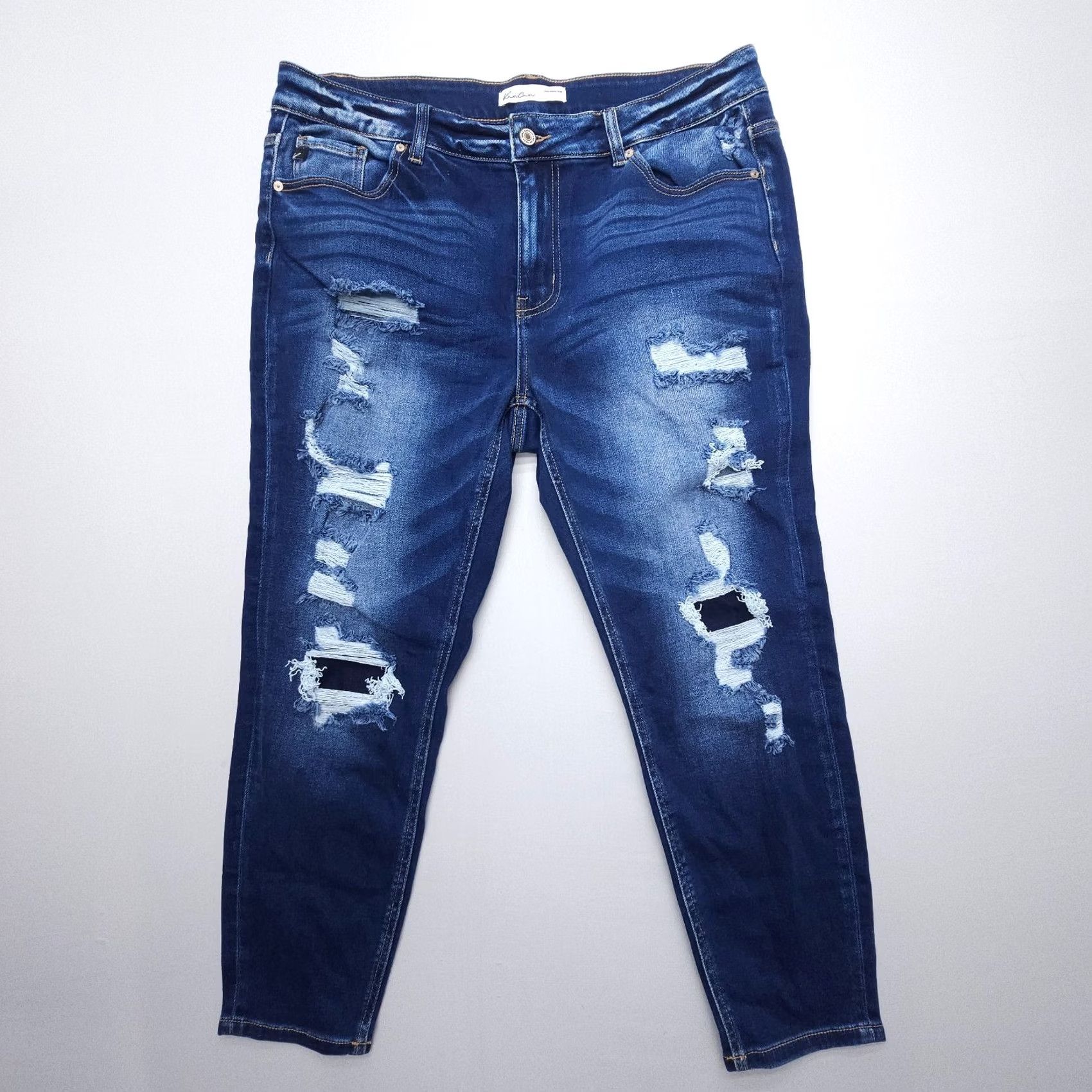Vintage KanCan Jeans Distressed Mid Rise Ankle Size 16 Dark Wash Denim Blue 5-Pocket Regular Stretch Women Jeans Mens Womens Girls Size 38" / US 16 / IT 52 - 2 Thumbnail