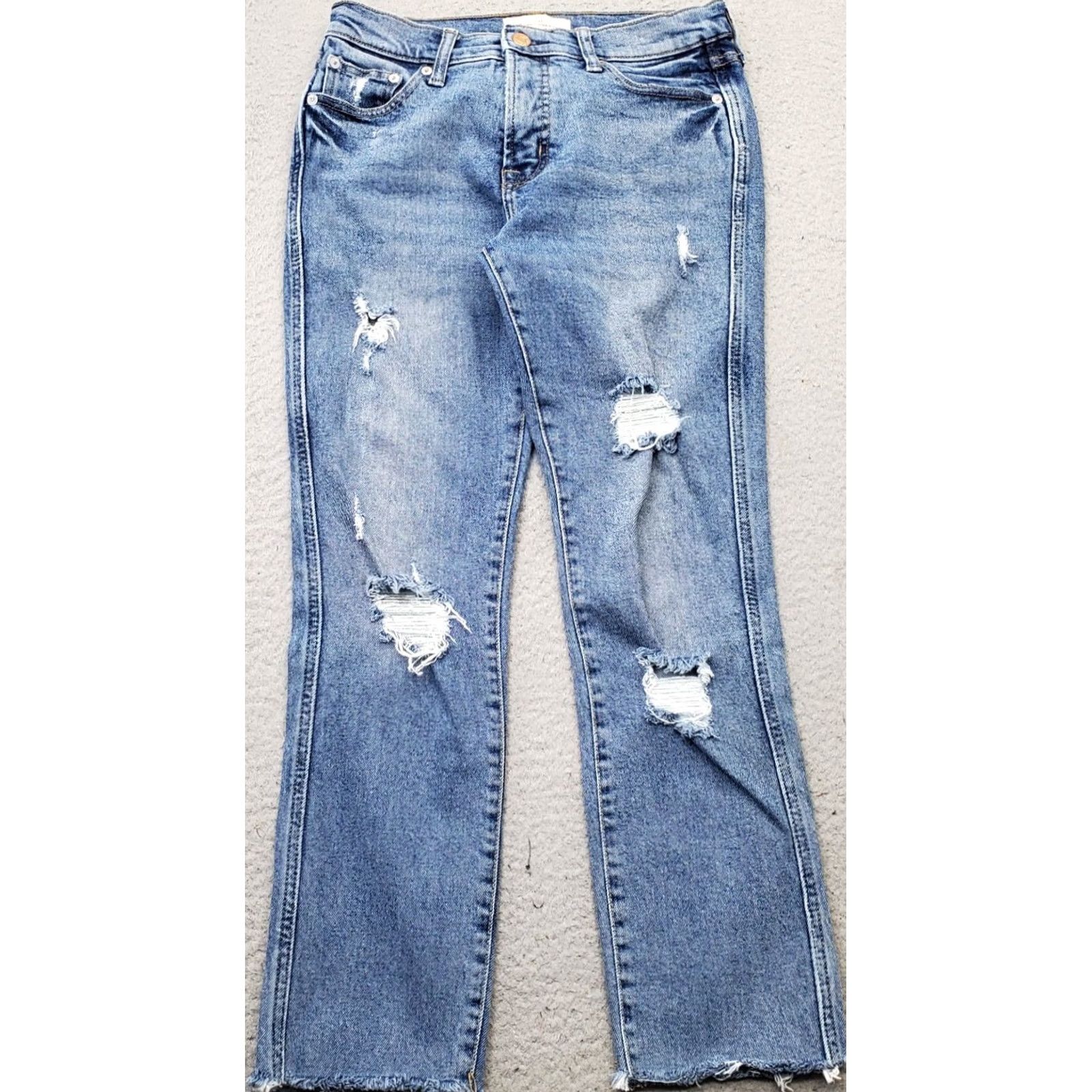 Gap Gap 1969 Straight Jeans Womens 28 Blue Denim Stretch Slim High-Rise Distressed Jeans 28 Womens Size 28 Blue Denim Distressed Modern Fit Size 28" / US 6 / IT 42 - 2 Thumbnail