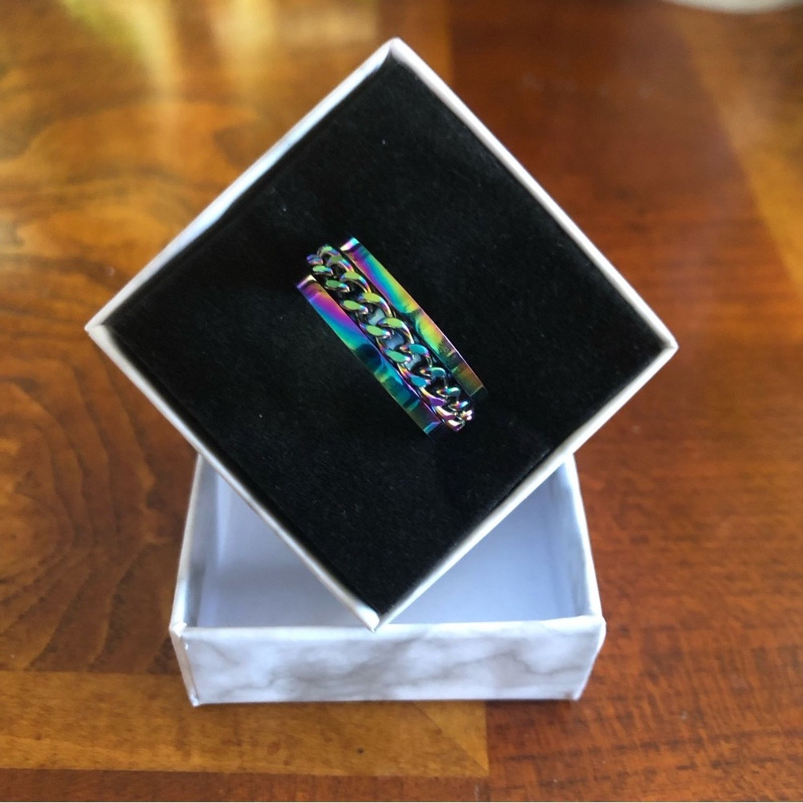 Jewelry Men’s rainbow titanium steel chain band ring NWT 9 Size ONE SIZE - 4 Thumbnail