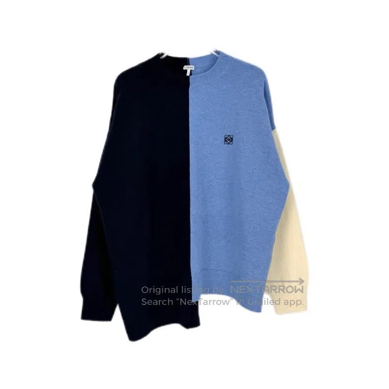 Loewe Loewe Blue Patchwork Embroidered Logo Asymmetrical Wool Sw Size L / US 10 / IT 46 - 1 Thumbnail