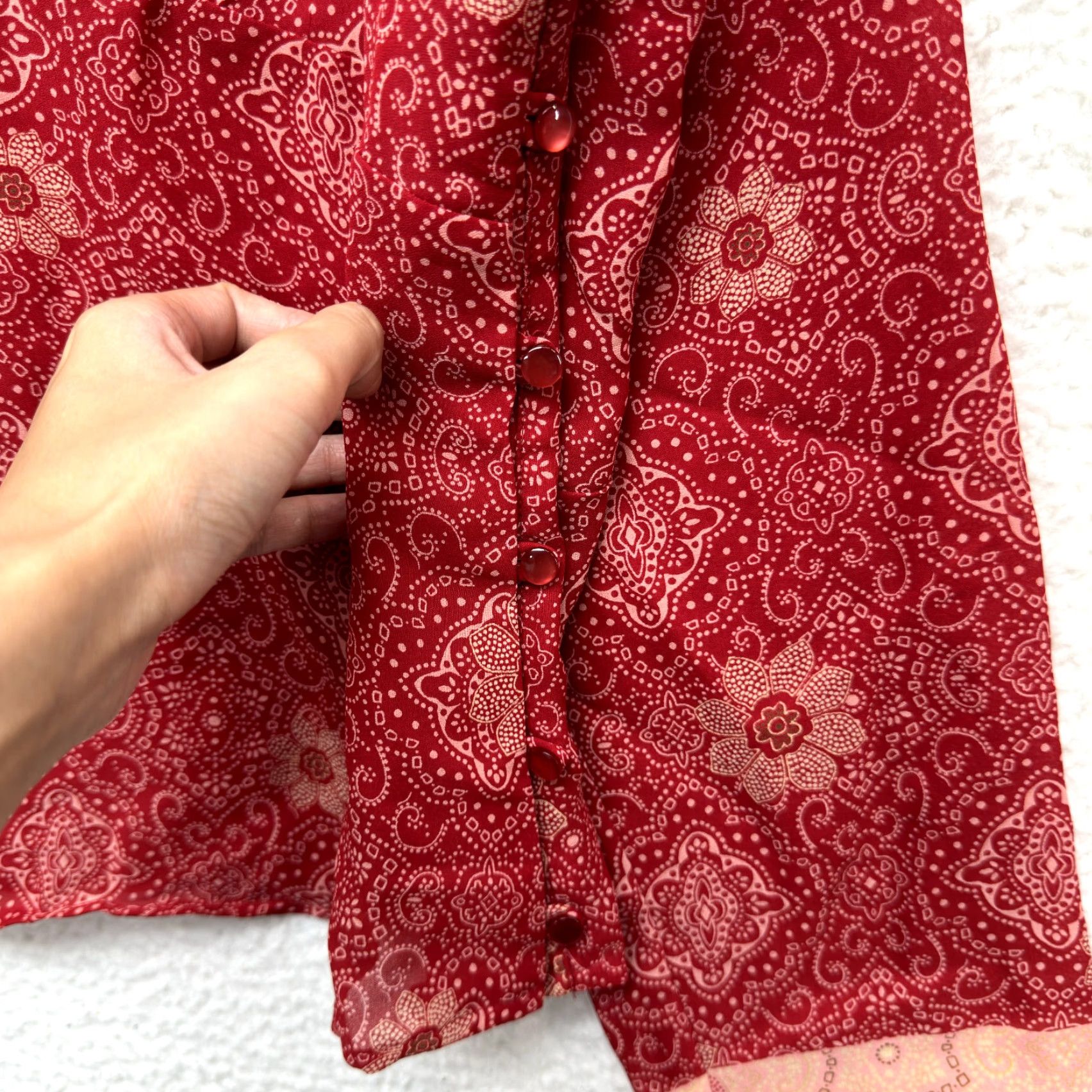 Liz Claiborne Y2K Vintage Liz Claiborne Red Floral Boho Bohemian Long Sleeve Shirt XL 14-16 Womens Size XL / US 12-14 / IT 48-50 - 4 Thumbnail