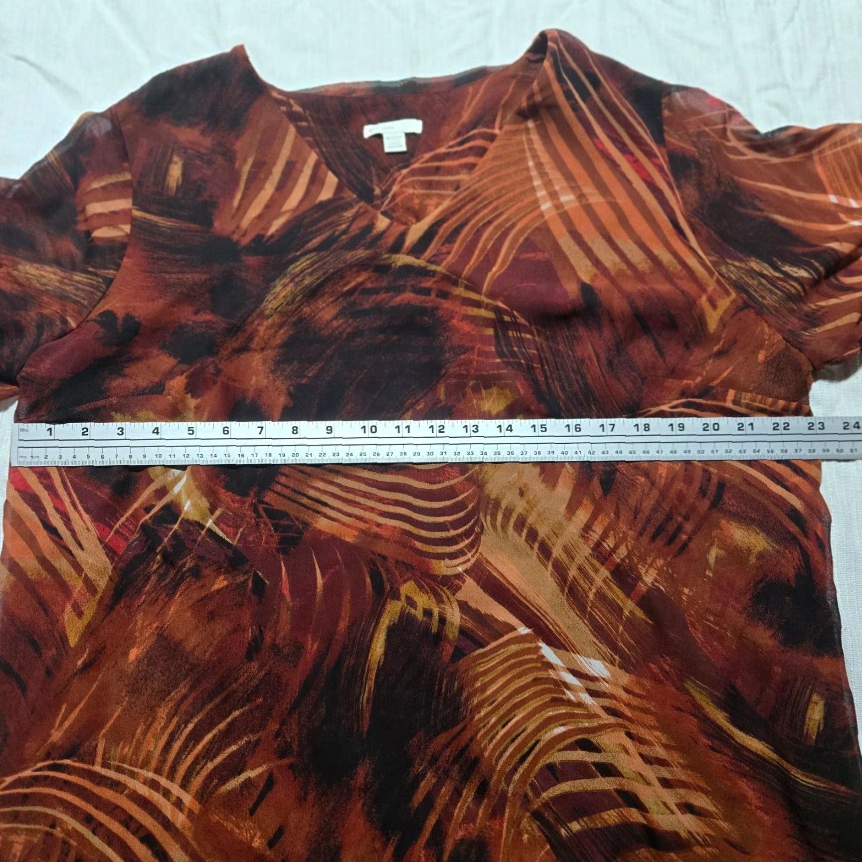 Bell Est. 1946 Shirt Blouse 3/4 Sleeve Bell Sleeve Scoop Neck Women's 20W Orange Brown/Orange Bell Sleeve Est. 1946 Shirt Womens 20W Size 3XL / US 20-22 - 4 Thumbnail