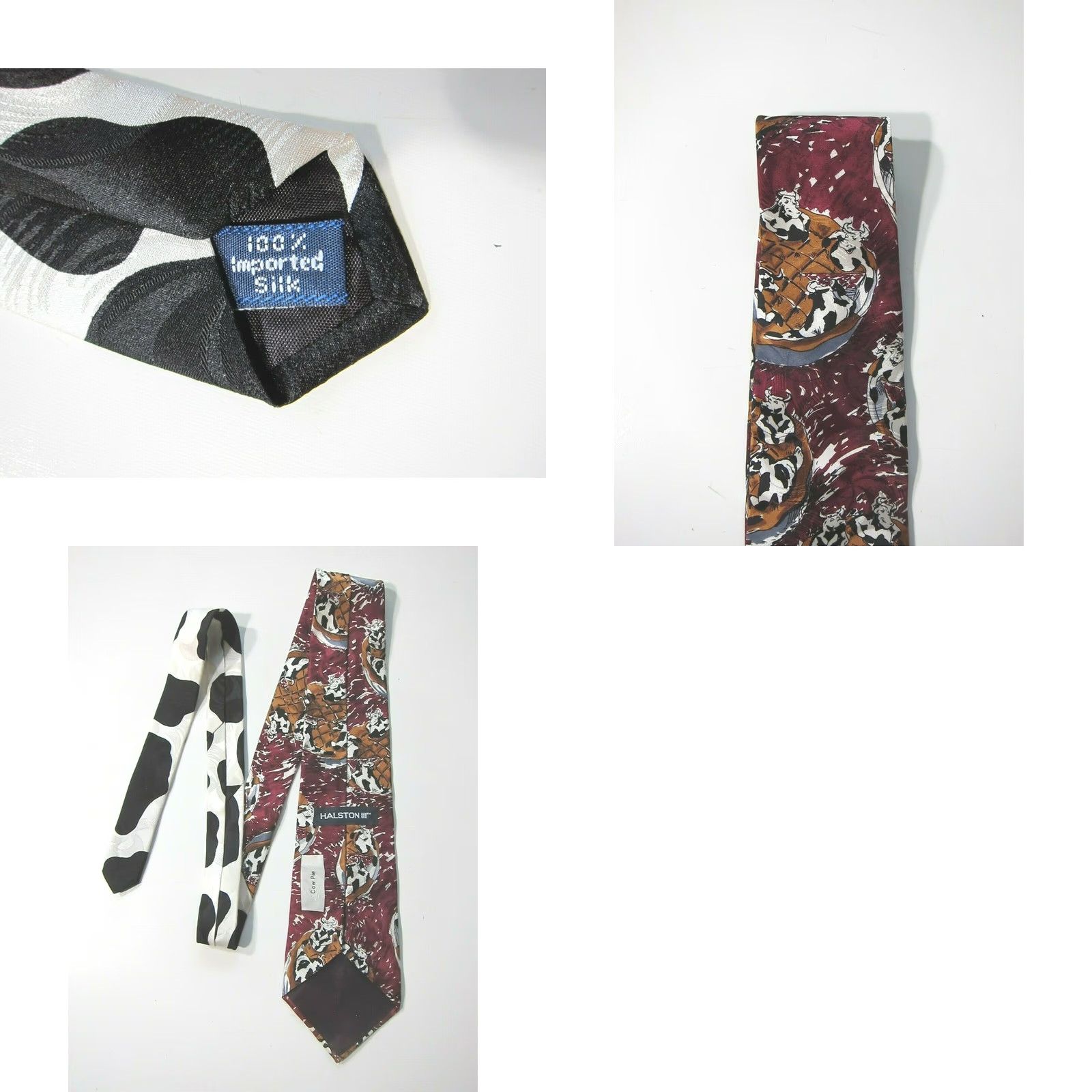 Halston VINTAGE Halston III 100% Silk Maroon Brown Black White Cow Pie Classic Tie Mens Tie Size ONE SIZE - 8 Thumbnail