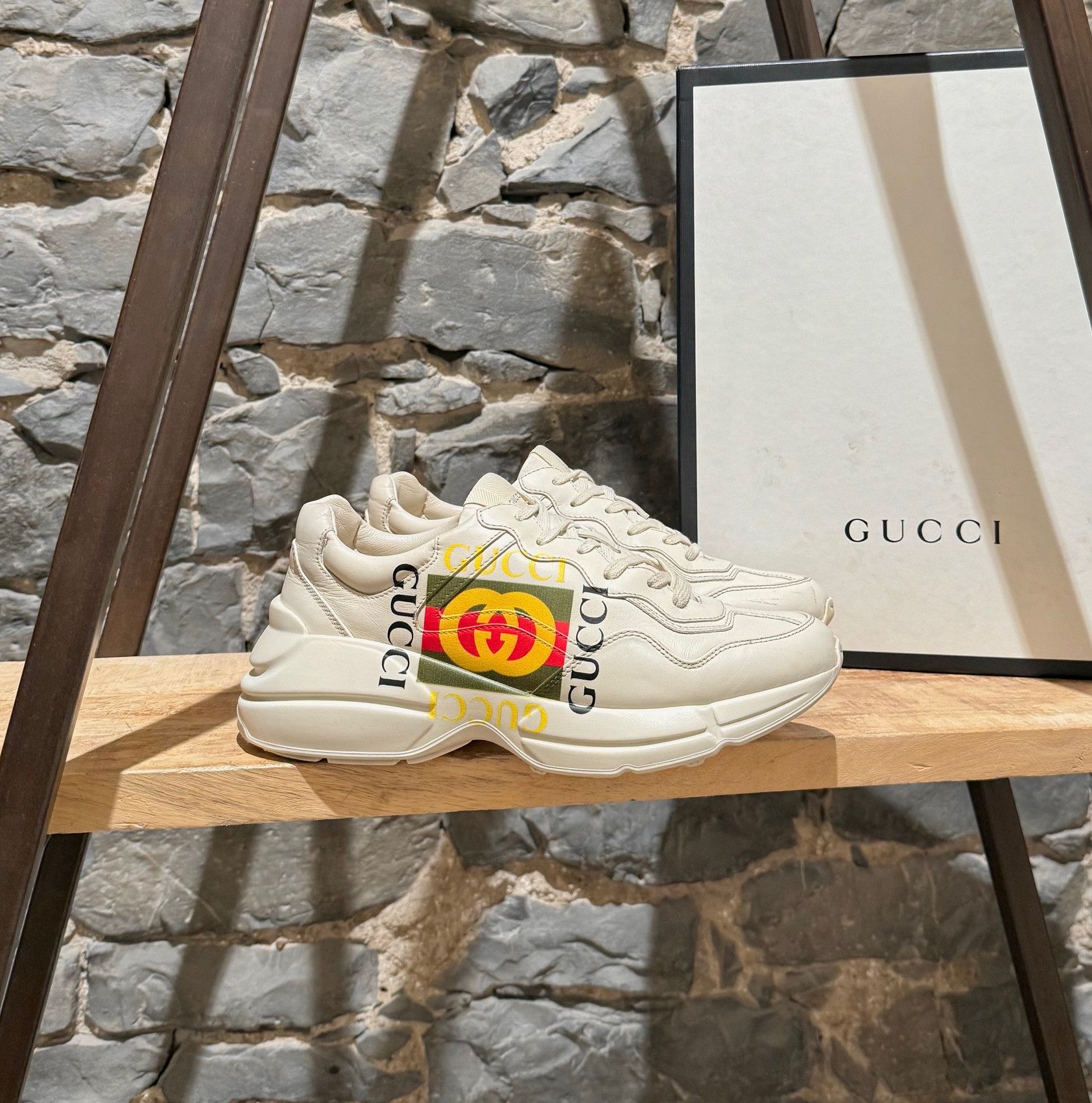 Gucci Gucci Ivory "Vintage" Square Logo Rhyton Chunky Sneakers Size US 8 / EU 41 - 1 Thumbnail