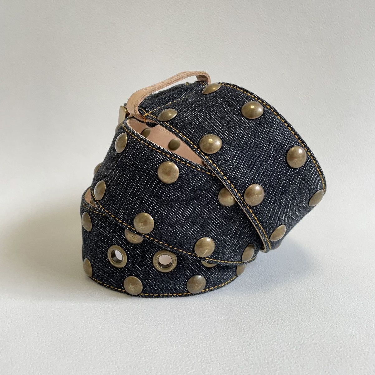 Miu Miu Mid 2000s Blue Studded Denim Belt Size 32 - 6 Thumbnail